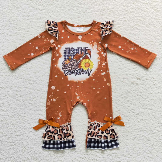 baby girl tis the season brown football ruffle romper