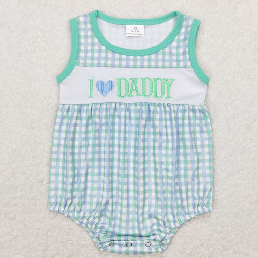 infant boy i love daddy plaid embroidery tank bubble