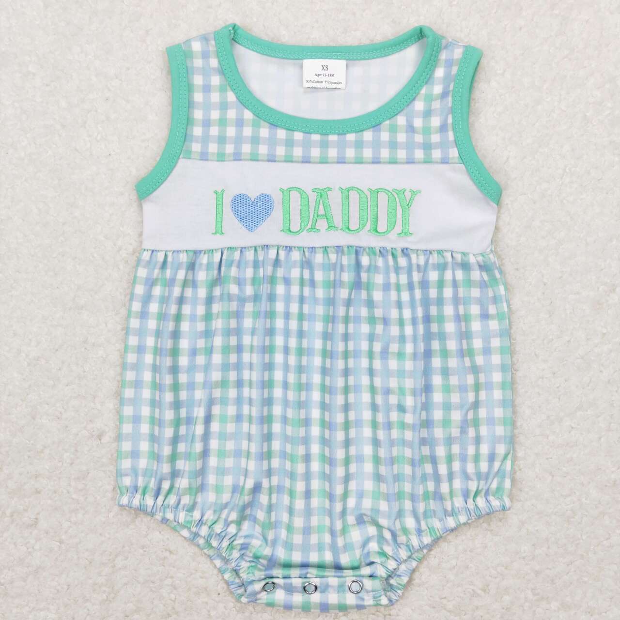infant boy i love daddy plaid embroidery tank bubble