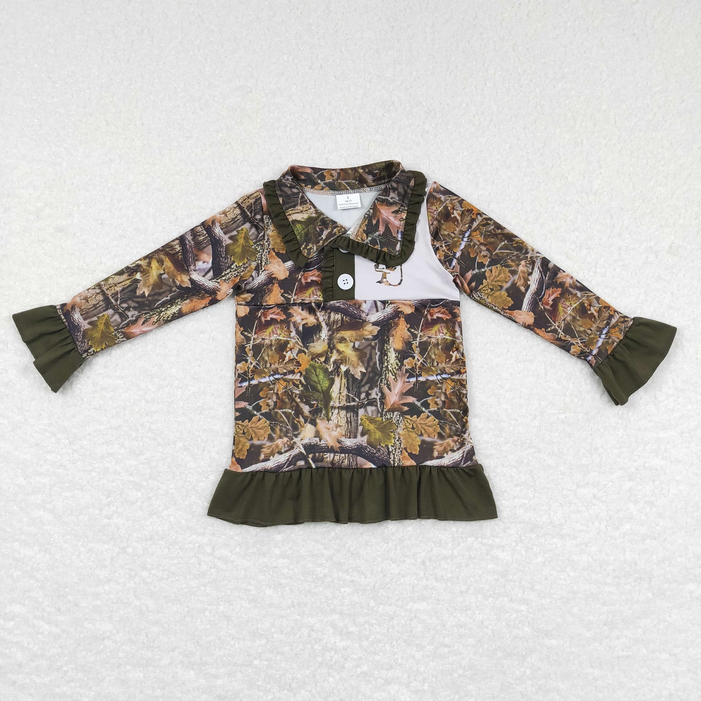 little girl ruffle camo zip pullover with deer print