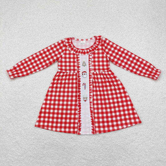 red plaid santa tree deer embroidered dress toddler girl Christmas clothes