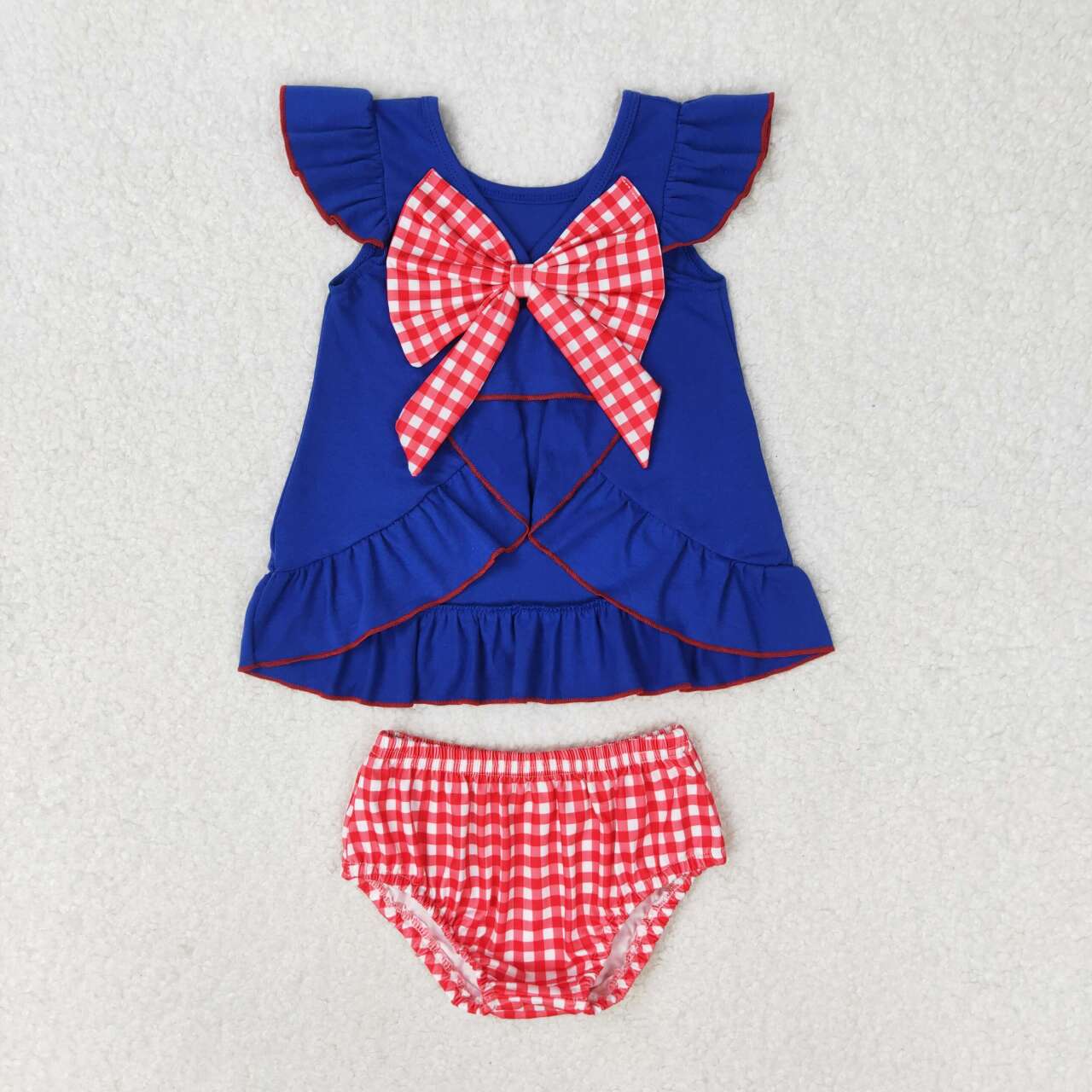 royal blue red embroidery baby girl USA flag bummie set