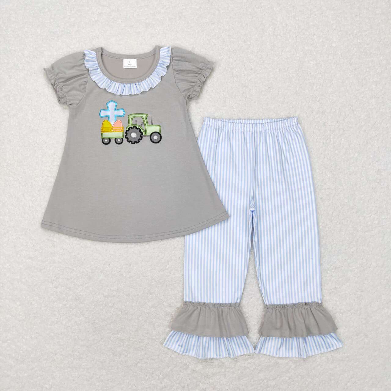 kids girl easter egg truck embroidery ruffle pants set