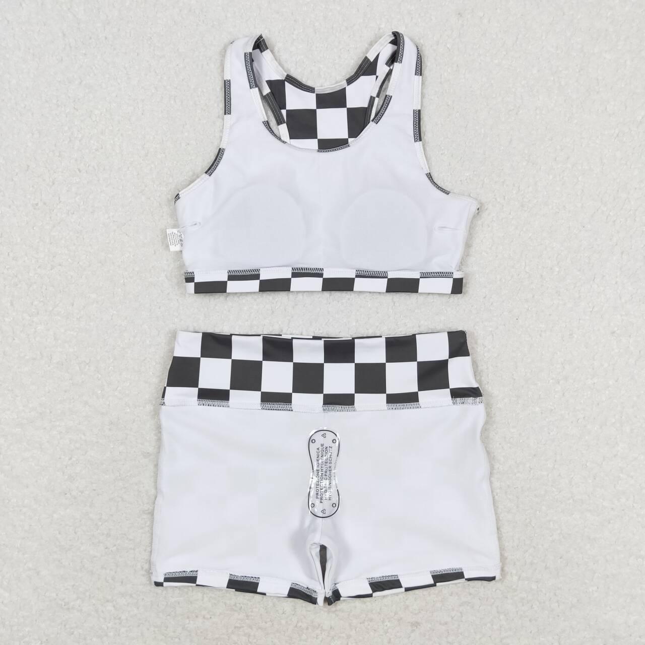 kids girl summer yoga suit black checkered