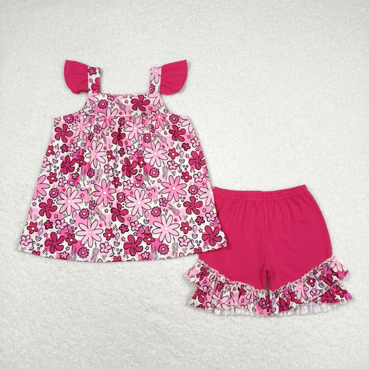 floral seamless girls shorts set
