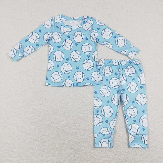 long sleeve blue smile baseball pajama set
