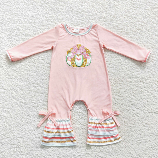 pink pumpkin embroidery ruffle romper toddler girl fall clothes