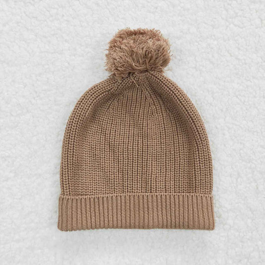 Brown wool pom pom cap