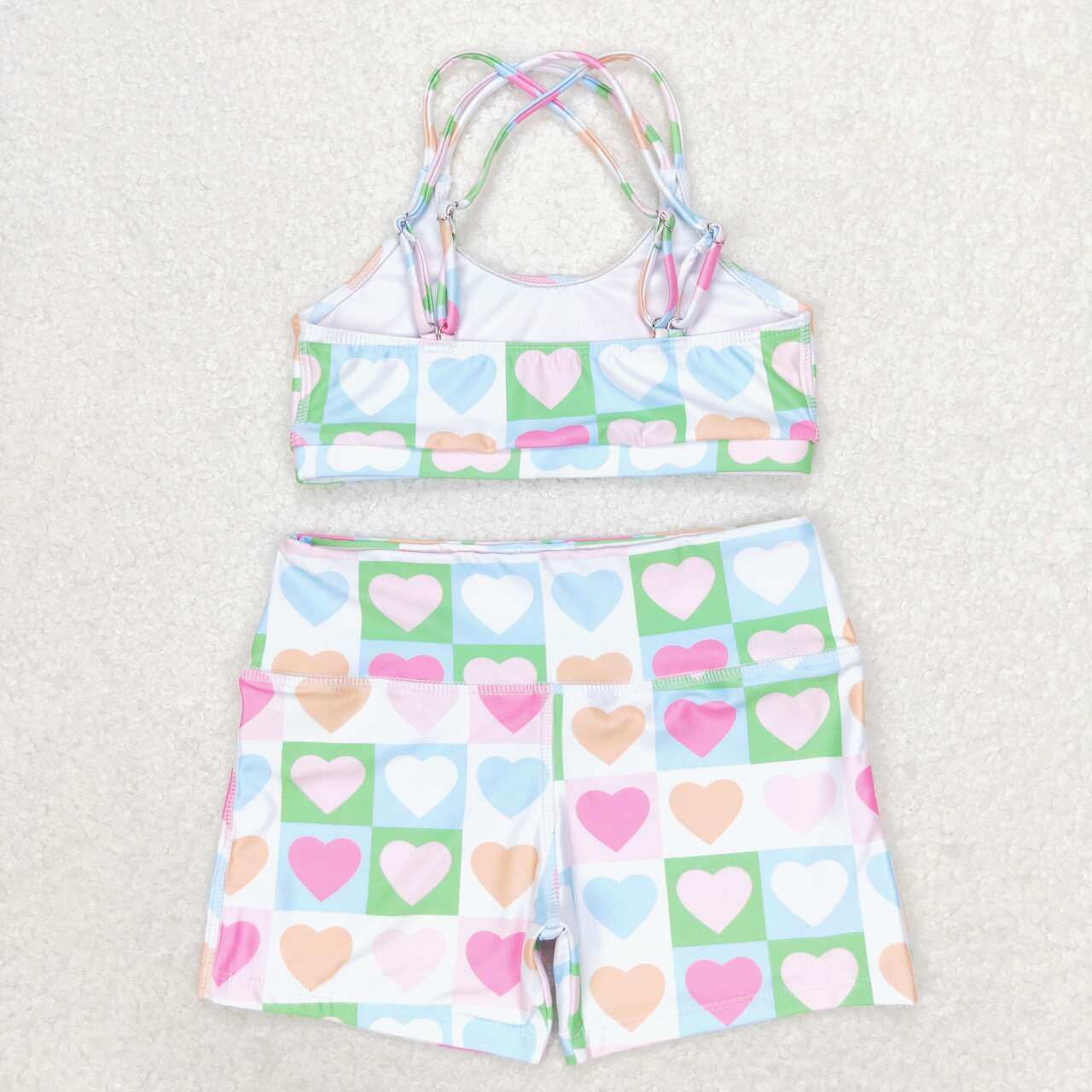 colorful heart print two pieces swimsuit girl