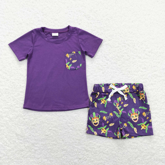 mardi gras boy purple shorts set