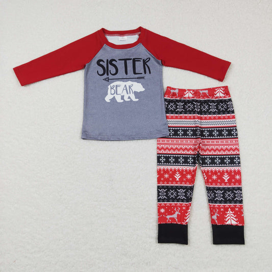 sibling 2pieces girl pajama sister bear pants set