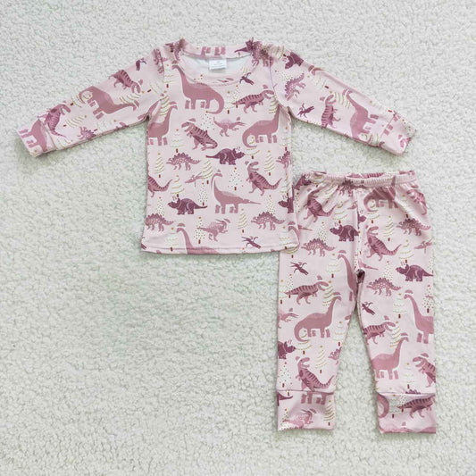 Sibling kids girl dinosaur print pajama set