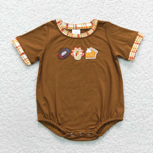 baby fall brown football turkey pie embroidery playwear