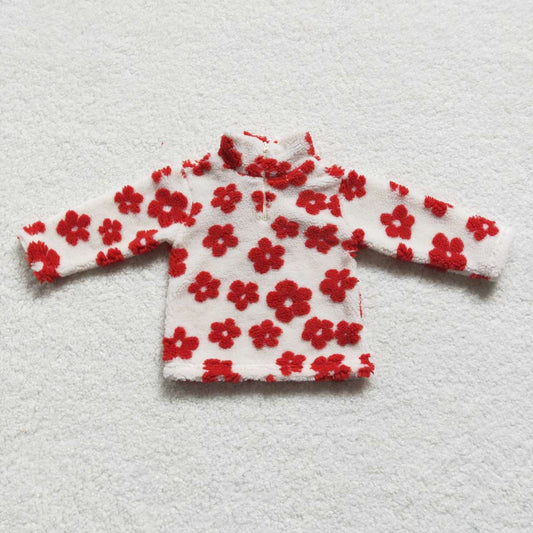 red flower sherap zip coat kids winter top clothing