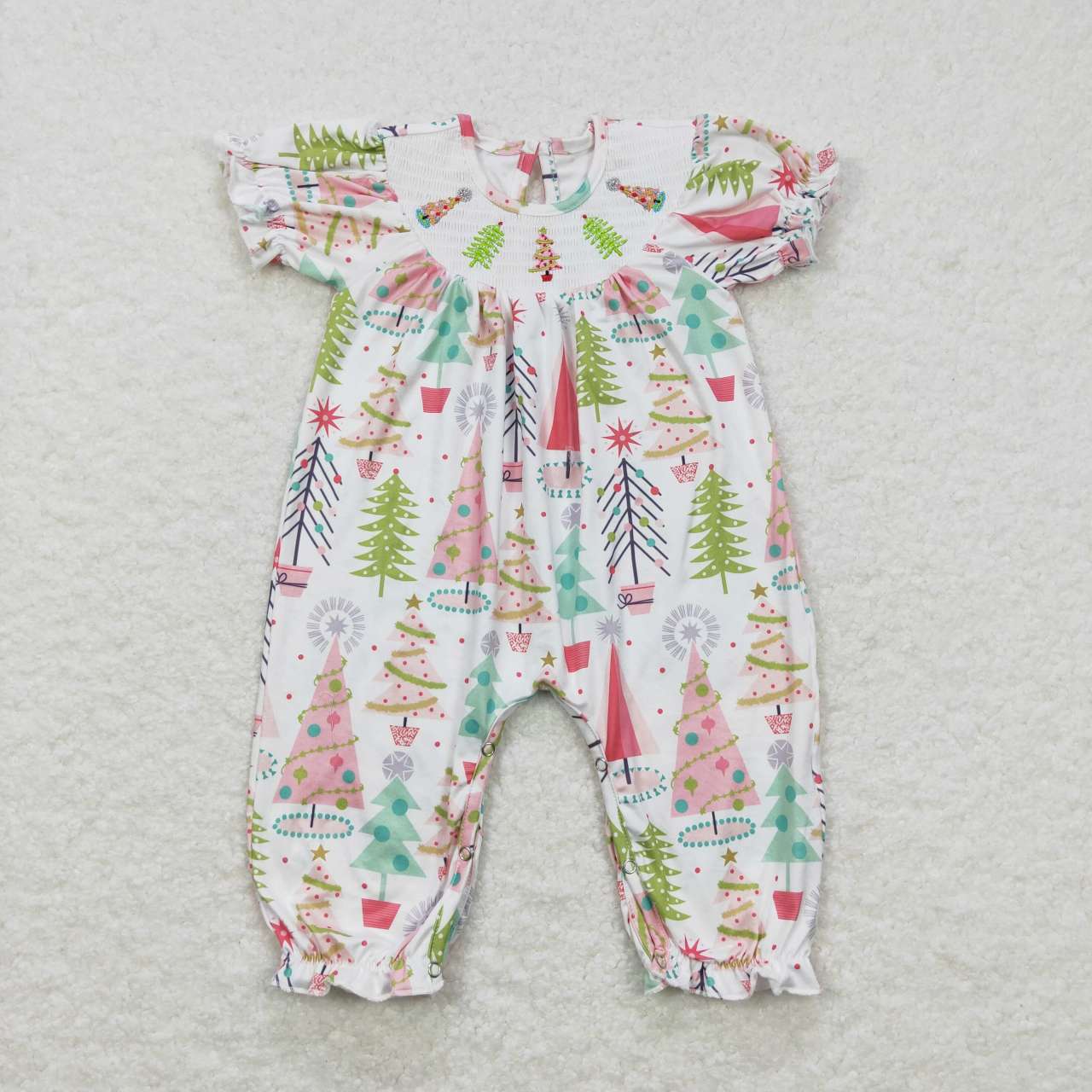 baby girl christmas tree smock romper