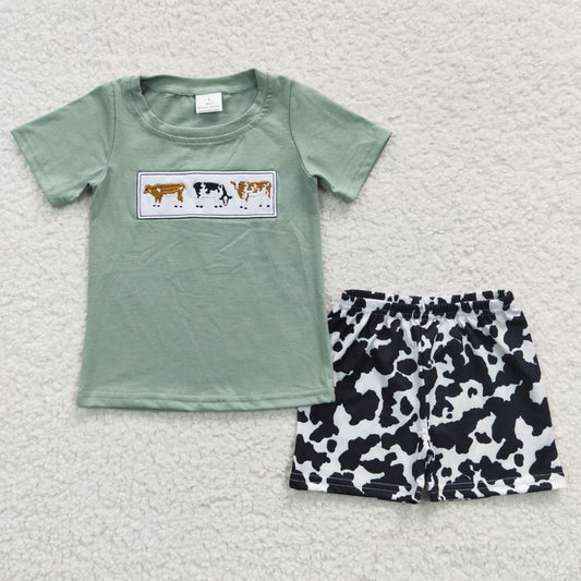boy cow embroidery shorts set outfit