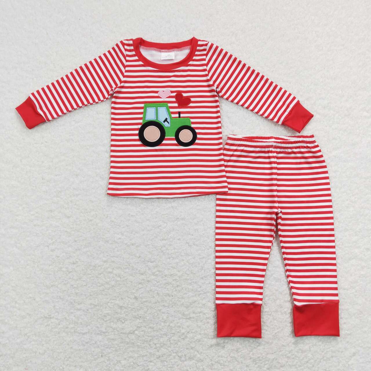 kids red stripe valentine's heart tractor embroidery pajama