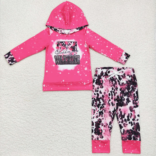 little girl hot pink warning leopard hoodie outfit