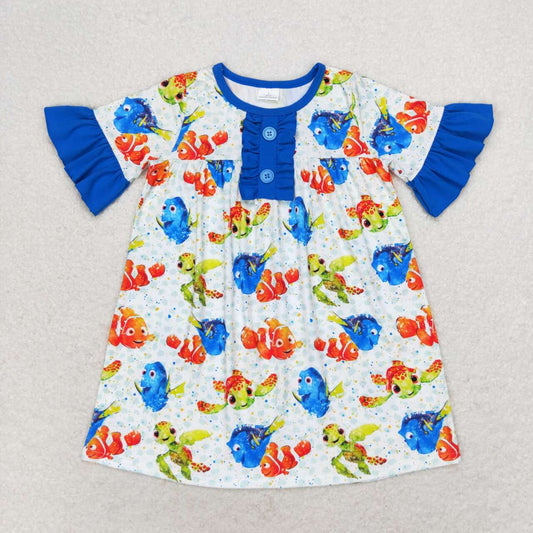 cartoon fish print shirt dress