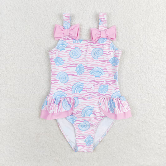 wave shell print pink one piece swimsuit