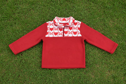red bow heart zip fleece pullover