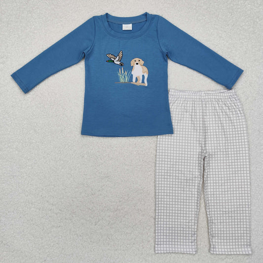 hunting dog embroidered pants set boys outfit