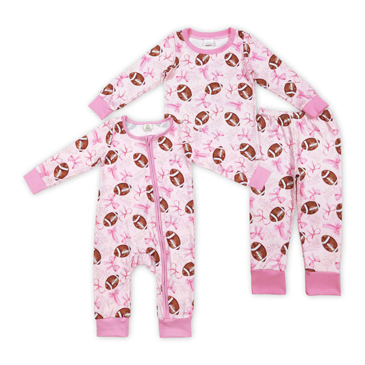 Football Pink Bows Print Sibling Pajamas