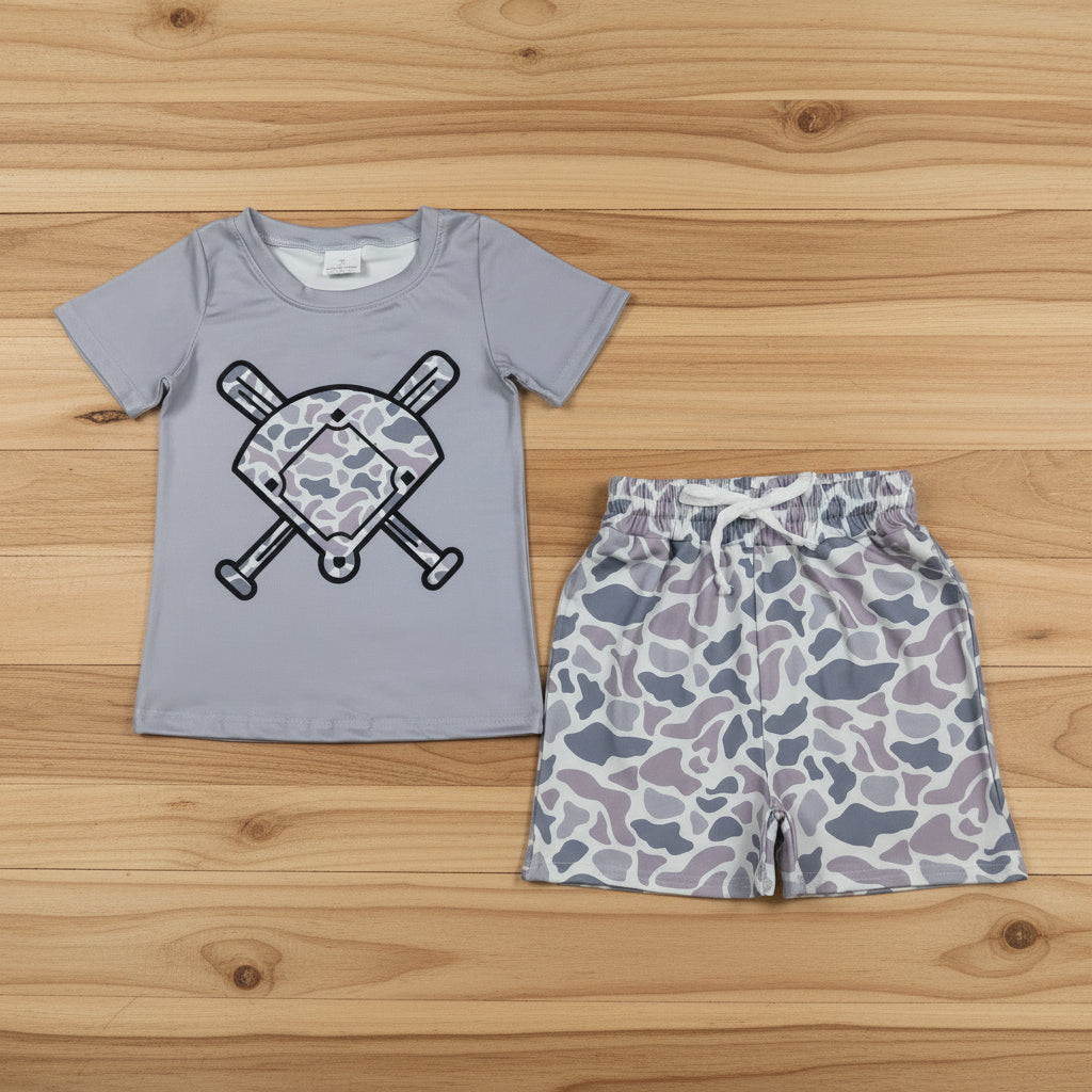 camo baseball boy shorts set
