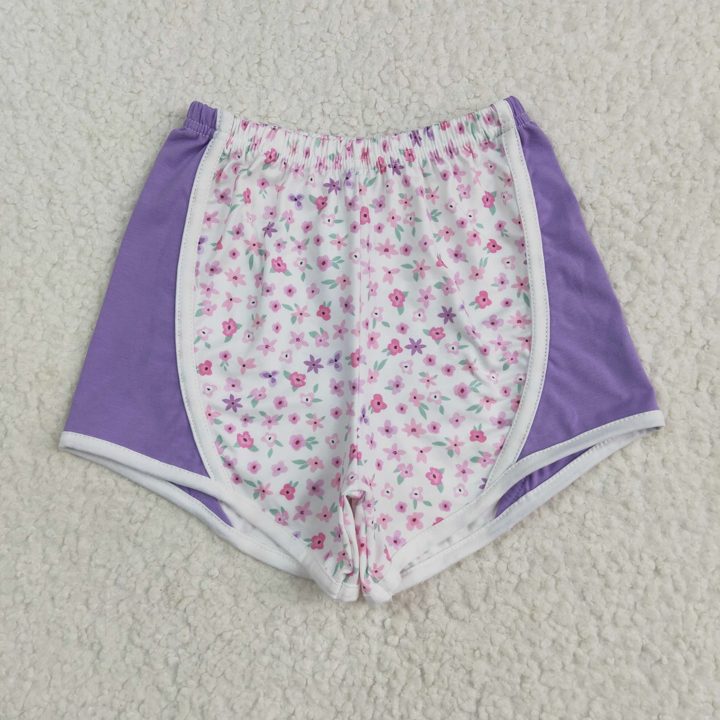 solid purple floral shorts
