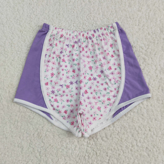 solid purple floral shorts