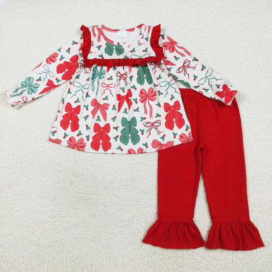 christmas bow coquette girls pants set