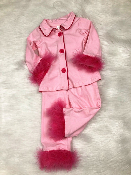 cotton pink button pajama set