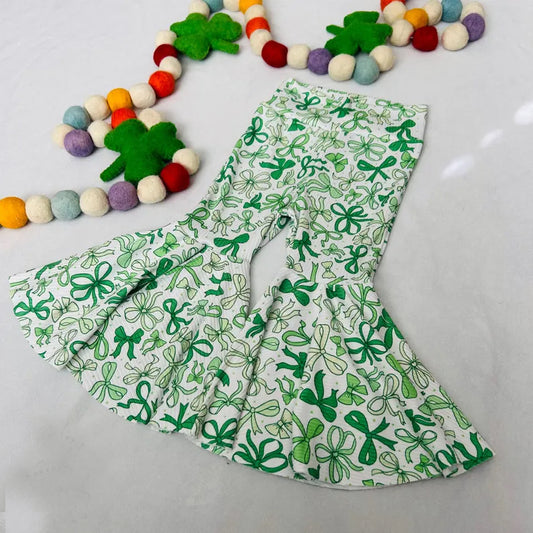 MOQ 8 TAT 6-8 weeks green bow coquette baby girl bell bottom pants