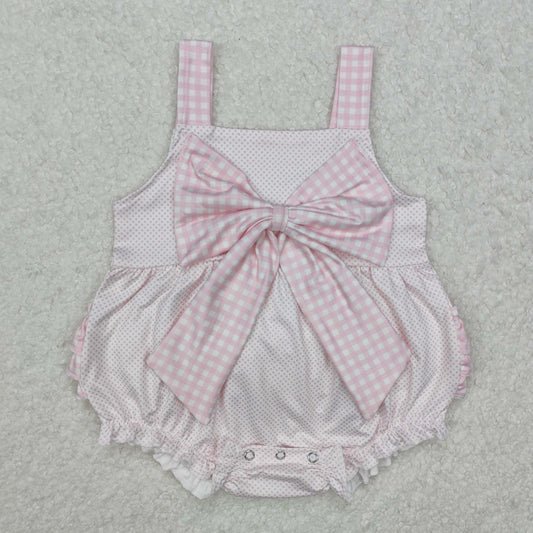 pink dots plaid bow ruffle strap bubbles