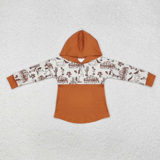 brown west horse cactus kids hoodie top