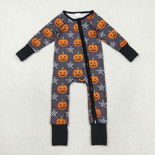 gray Halloween pumpkin boy zip sleeper