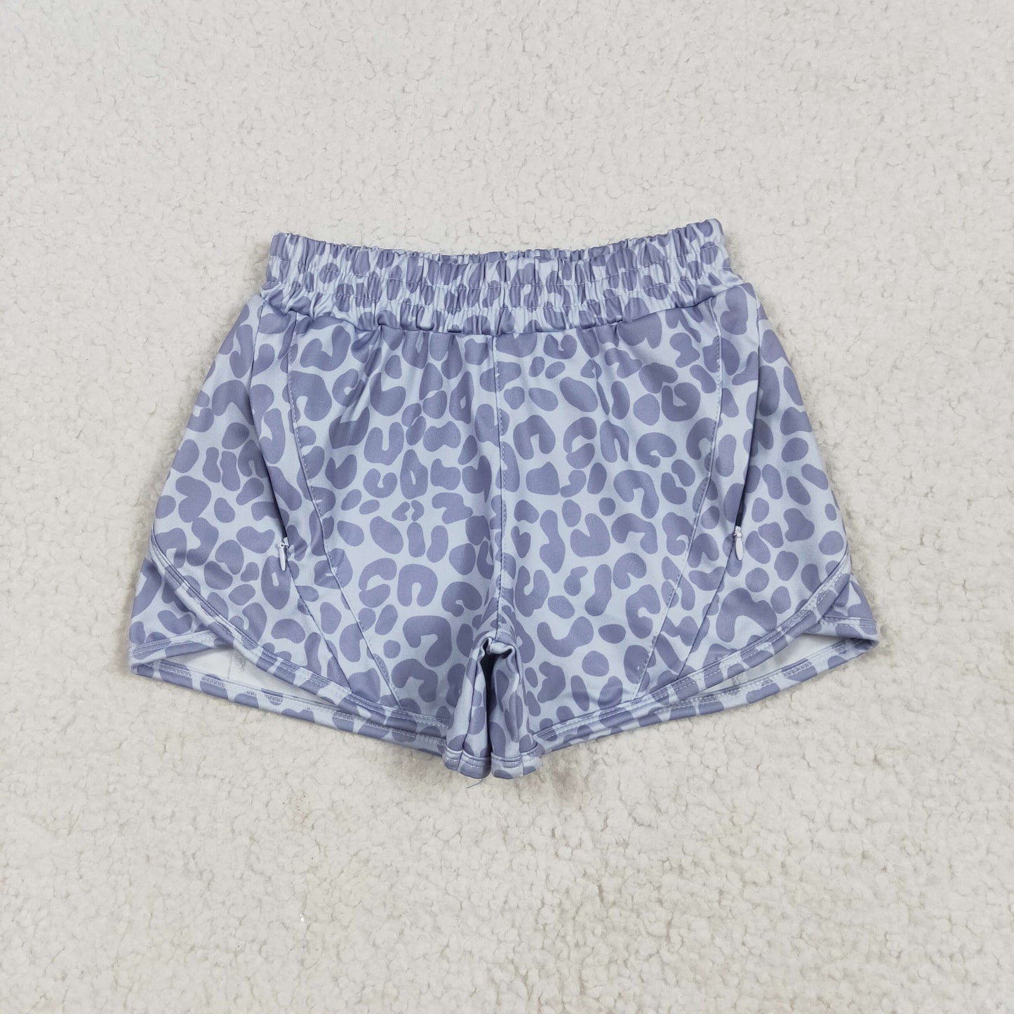gray leopard zip athletic shorts