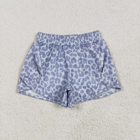 gray leopard zip athletic shorts