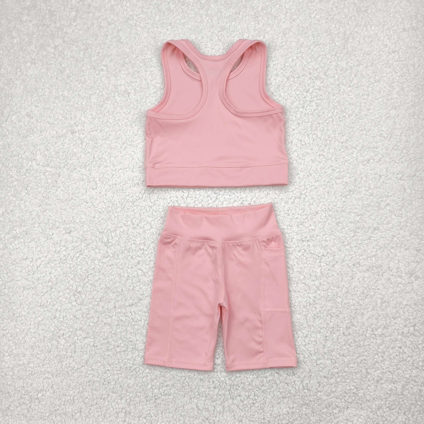 kids girl yoga light pink athletic tank shorts set