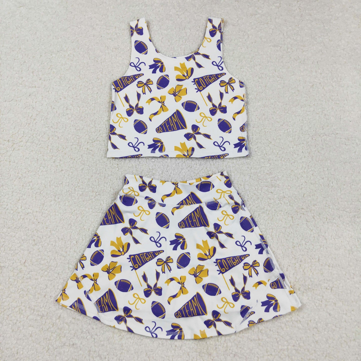 purple go team go fight cheer football athletic skirt set