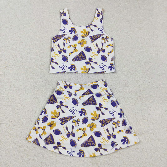 purple go team go fight cheer football athletic skirt set