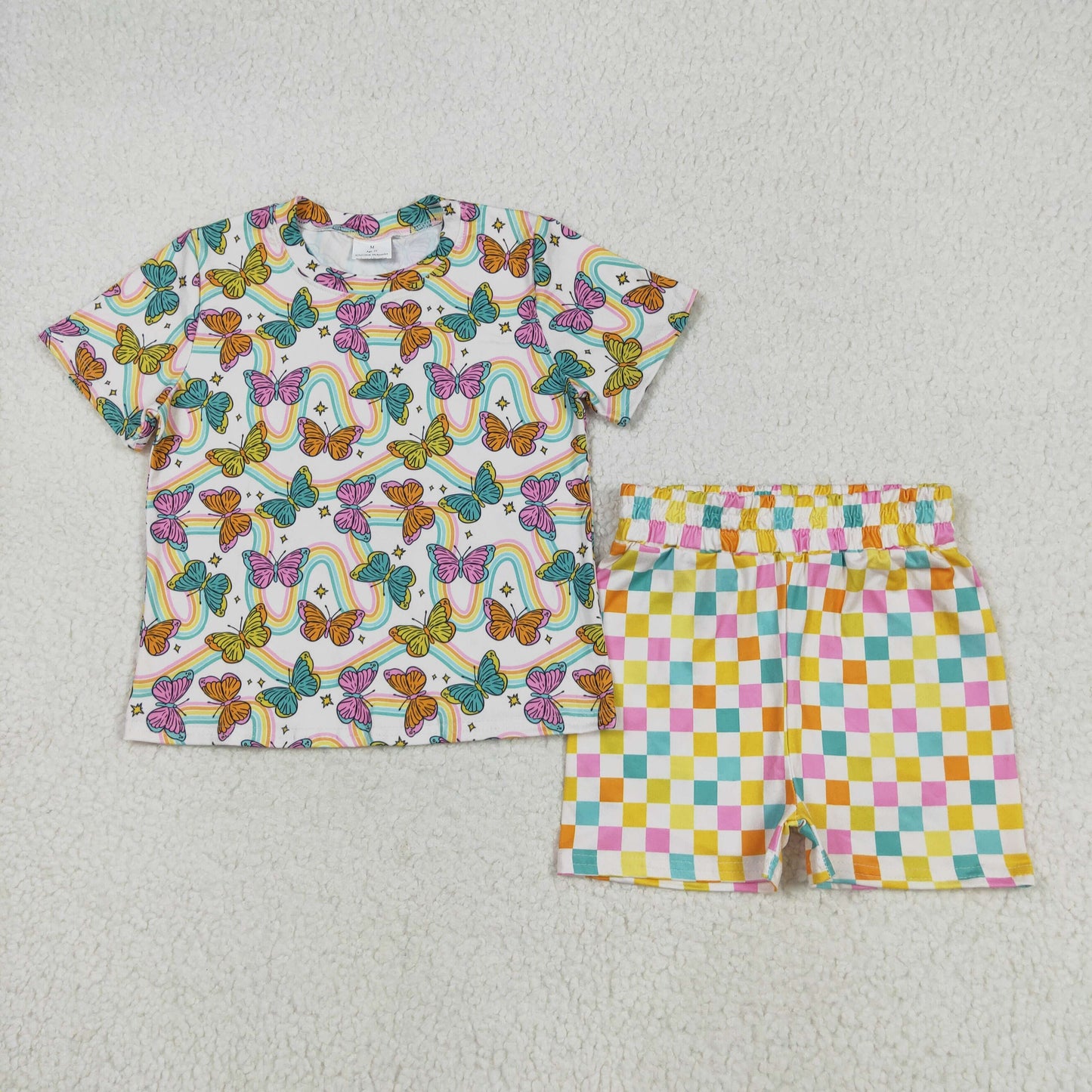 colorful butterfly checkered shorts set