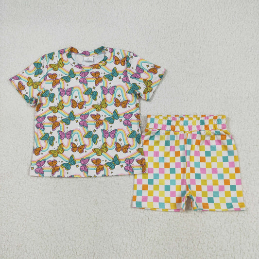 colorful butterfly checkered shorts set