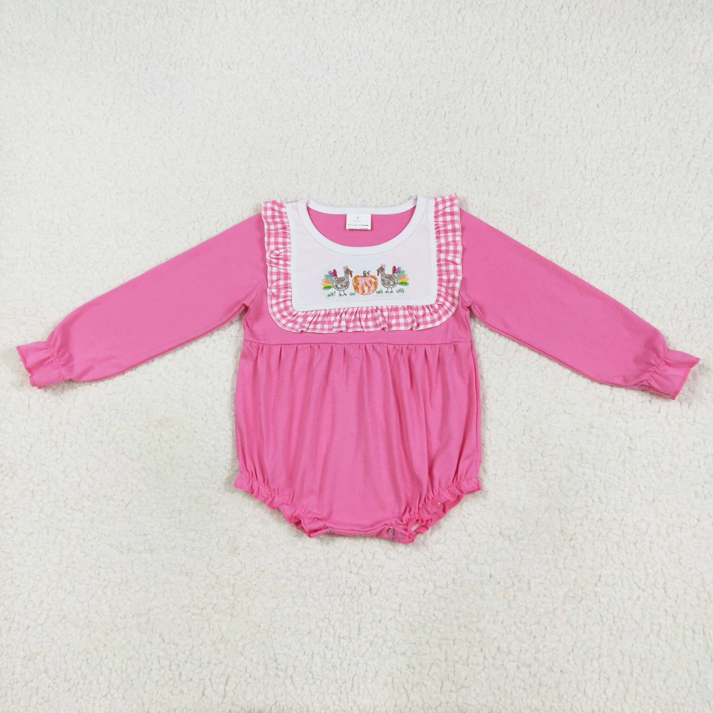 Thanksgiving day cotton pink turkey embroidery baby girl bubble