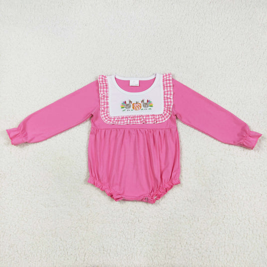 Thanksgiving day cotton pink turkey embroidery baby girl bubble