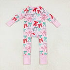 pink green red bow print zip sleeper