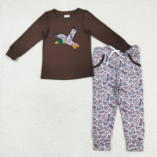 mallard embroidery shirt camo jogger set boys outfit