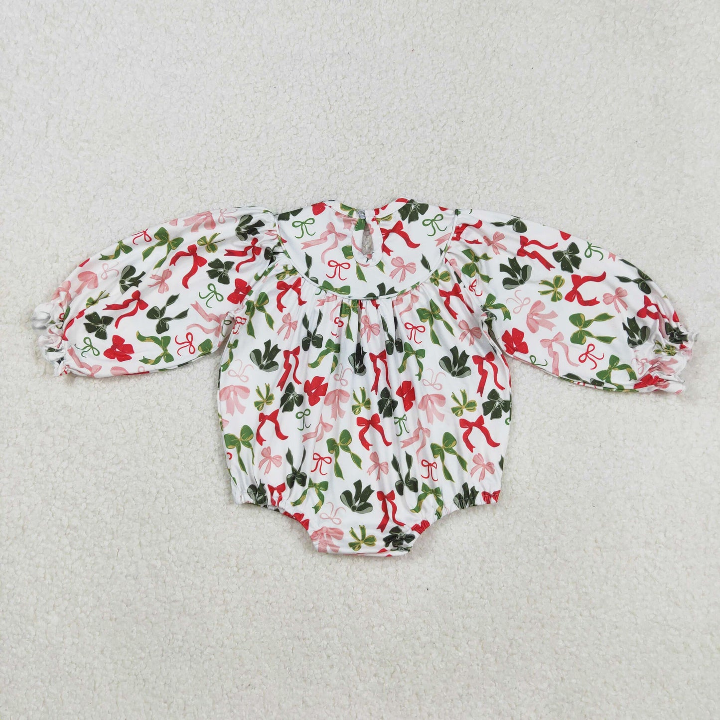 Christmas green red bow embroidery smock bubble