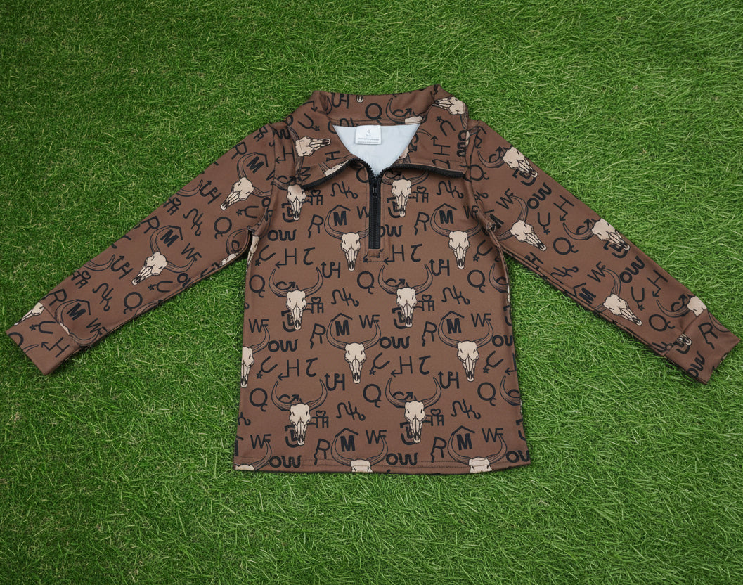 brown cattle cows zip up pullover baby boy top