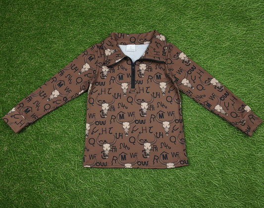 brown cattle cows zip up pullover baby boy top